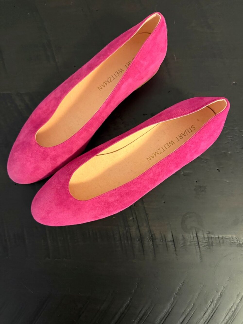 Stuart Weitzman Fuchsia Pink Suede Ballet Flats Block Heel W/ Dust Bag sz 8.5